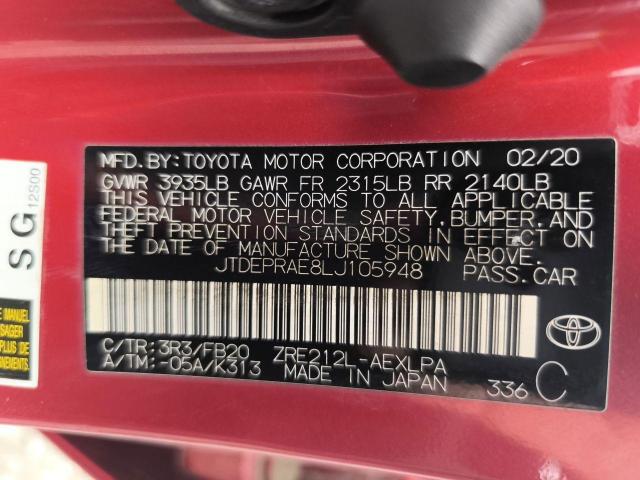2020 TOYOTA COROLLA LE JTDEPRAE8LJ105948