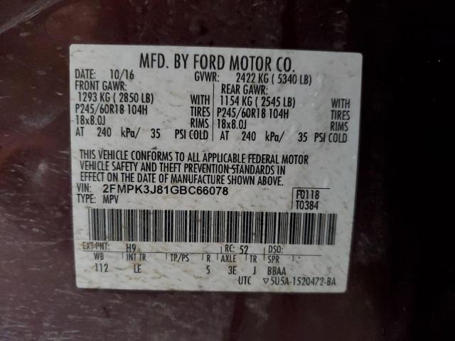 VIN 2FMPK3J81GBC66078 2016 FORD EDGE no.13