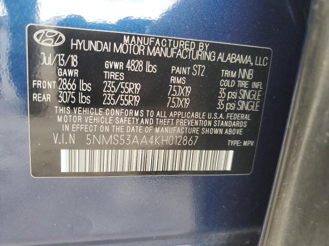 VIN 5NMS53AA4KH012867 2019 HYUNDAI SANTA FE no.14