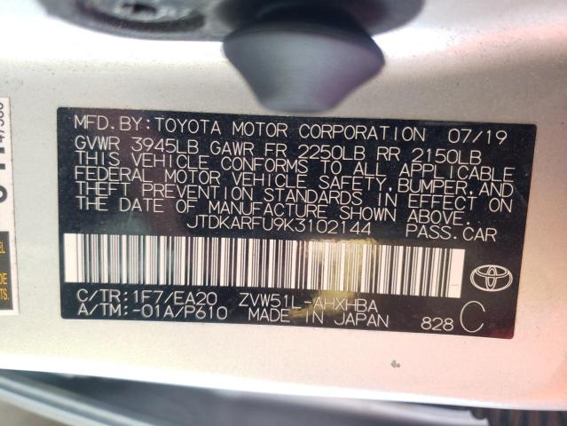 2019 TOYOTA PRIUS - JTDKARFU9K3102144