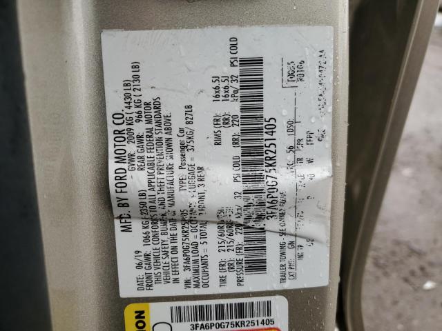 2019 FORD FUSION S - 3FA6P0G75KR251405