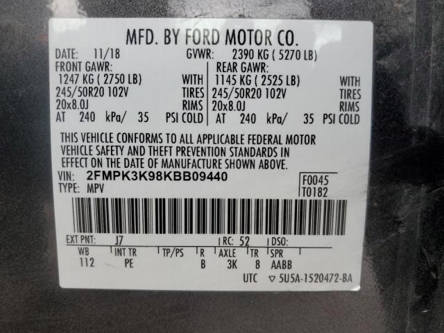 VIN 2FMPK3K98KBB09440 2019 FORD EDGE no.12