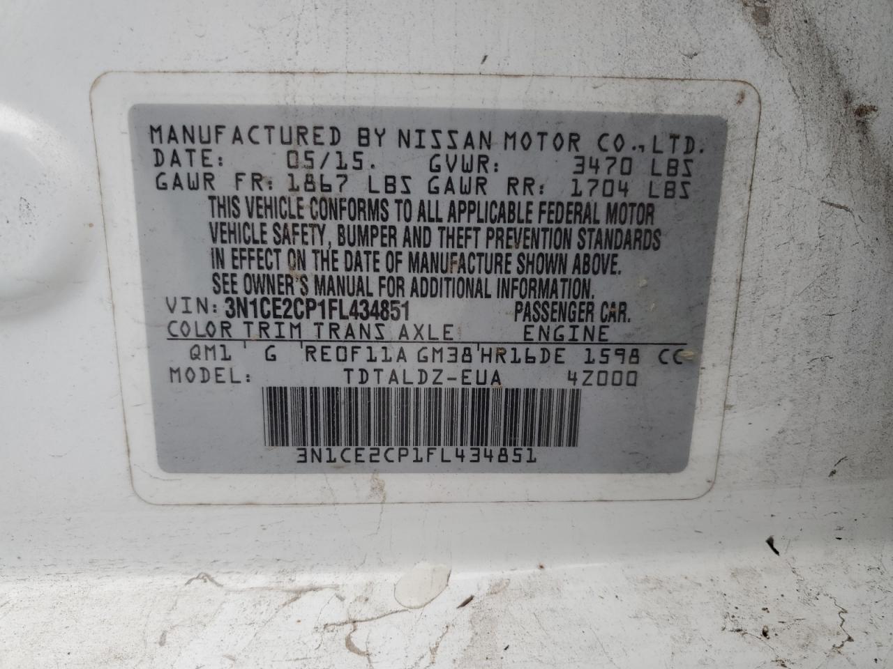 Lot #3024196849 2015 NISSAN VERSA NOTE