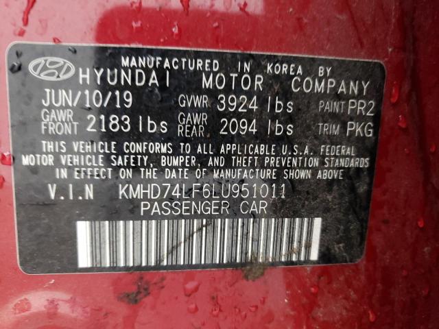 VIN KMHD74LF6LU951011 2020 HYUNDAI ELANTRA no.12