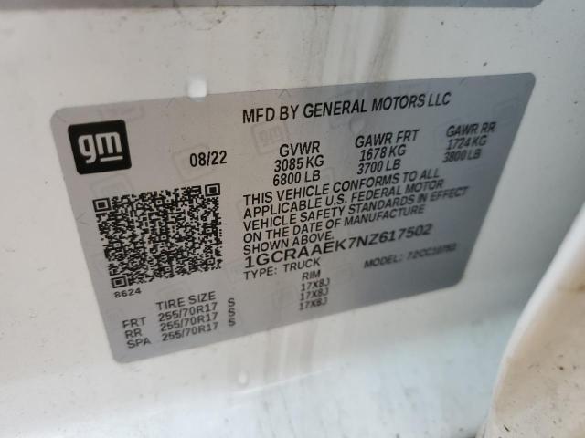 2022 CHEVROLET SILVERADO - 1GCRAAEK7NZ617502