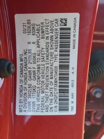 2021 HONDA CIVIC EX - 2HGFC1F3XMH704606