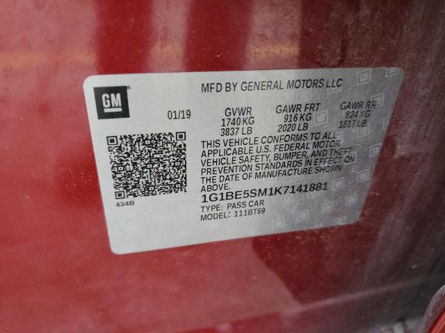 2019 CHEVROLET CRUZE LT - 1G1BE5SM1K7141881