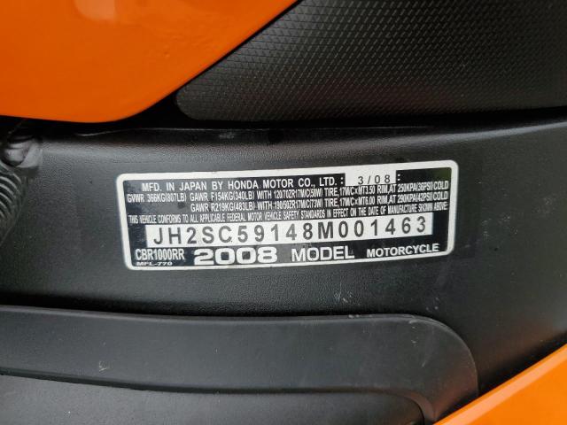 2008 HONDA CBR1000 RR JH2SC59148M001463
