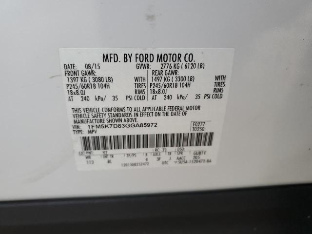 2016 FORD EXPLORER X - 1FM5K7D83GGA85972