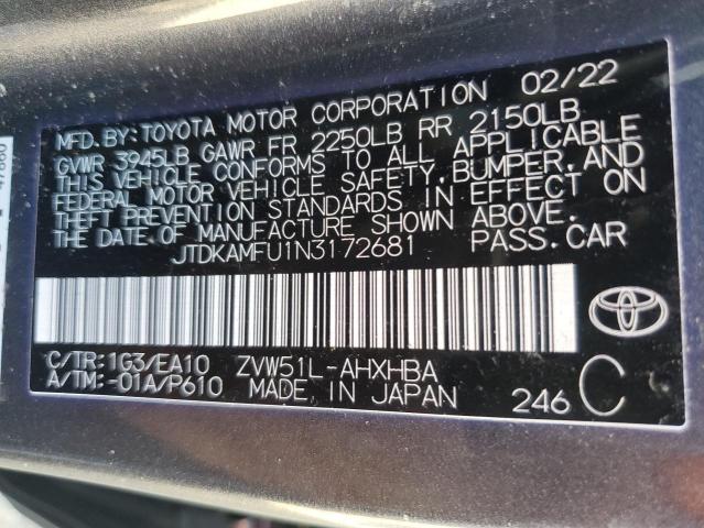 2022 TOYOTA PRIUS NIGH - JTDKAMFU1N3172681