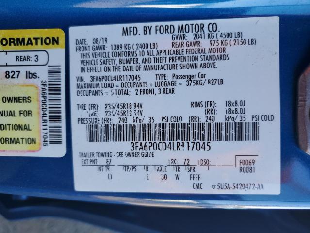 VIN 3FA6P0CD4LR117045 2020 Ford Fusion, Sel no.12