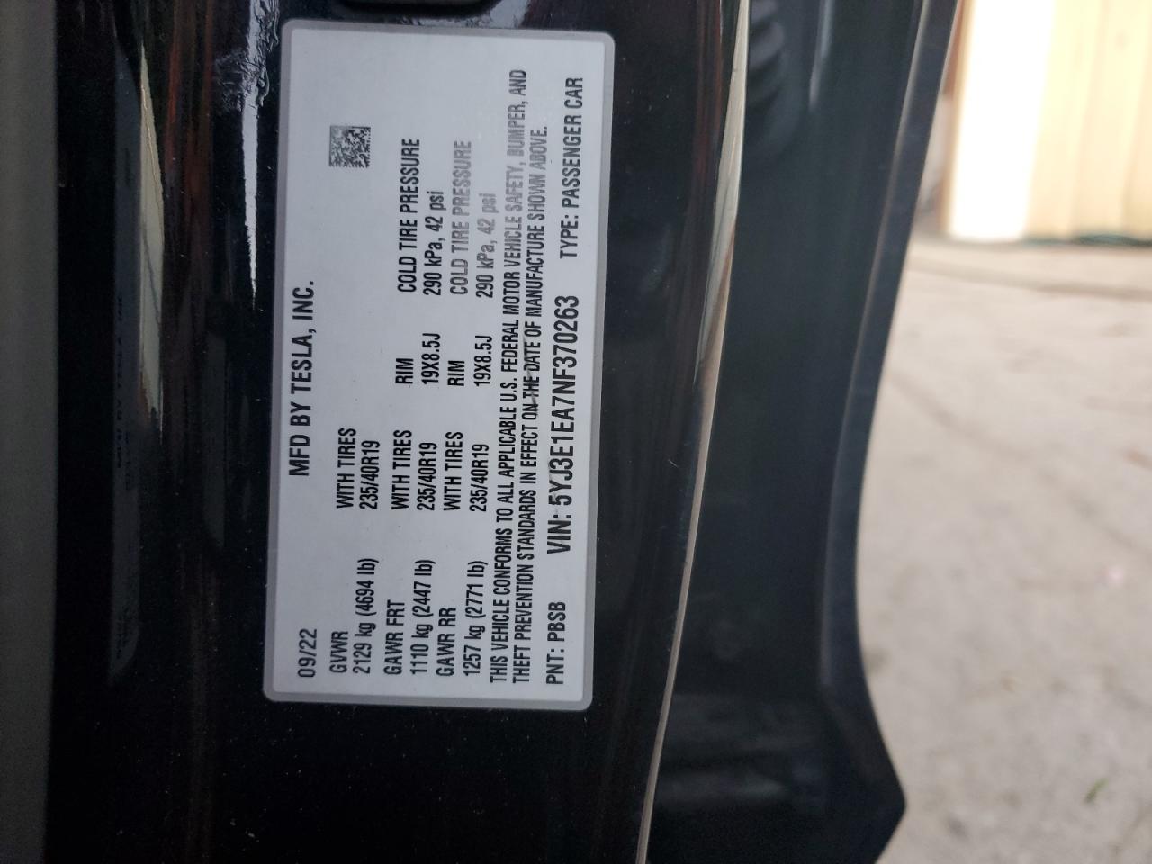 Lot #2993845701 2022 TESLA MODEL 3