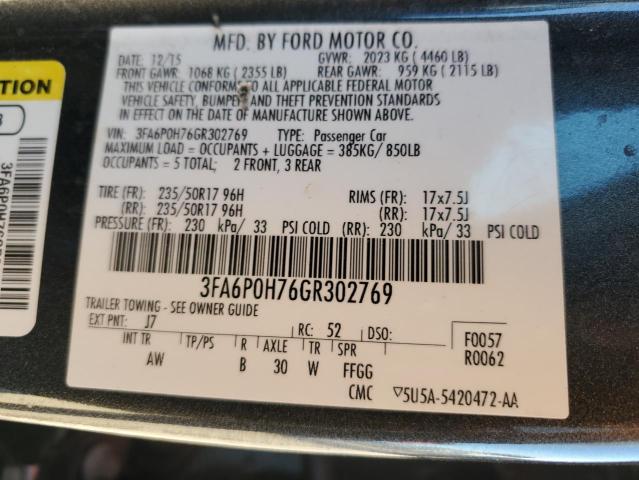 2016 FORD FUSION SE - 3FA6P0H76GR302769