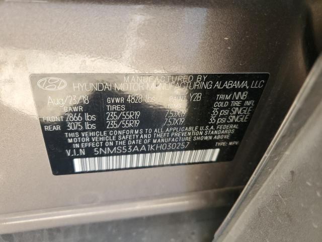 VIN 5NMS53AA1KH030257 2019 HYUNDAI SANTA FE no.13