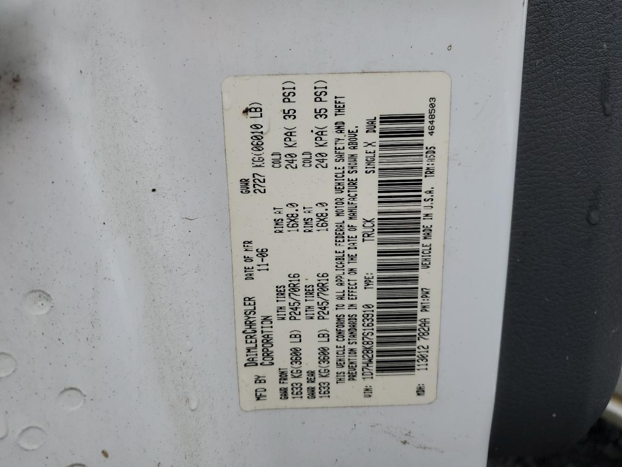 Lot #3033385880 2007 DODGE DAKOTA QUA