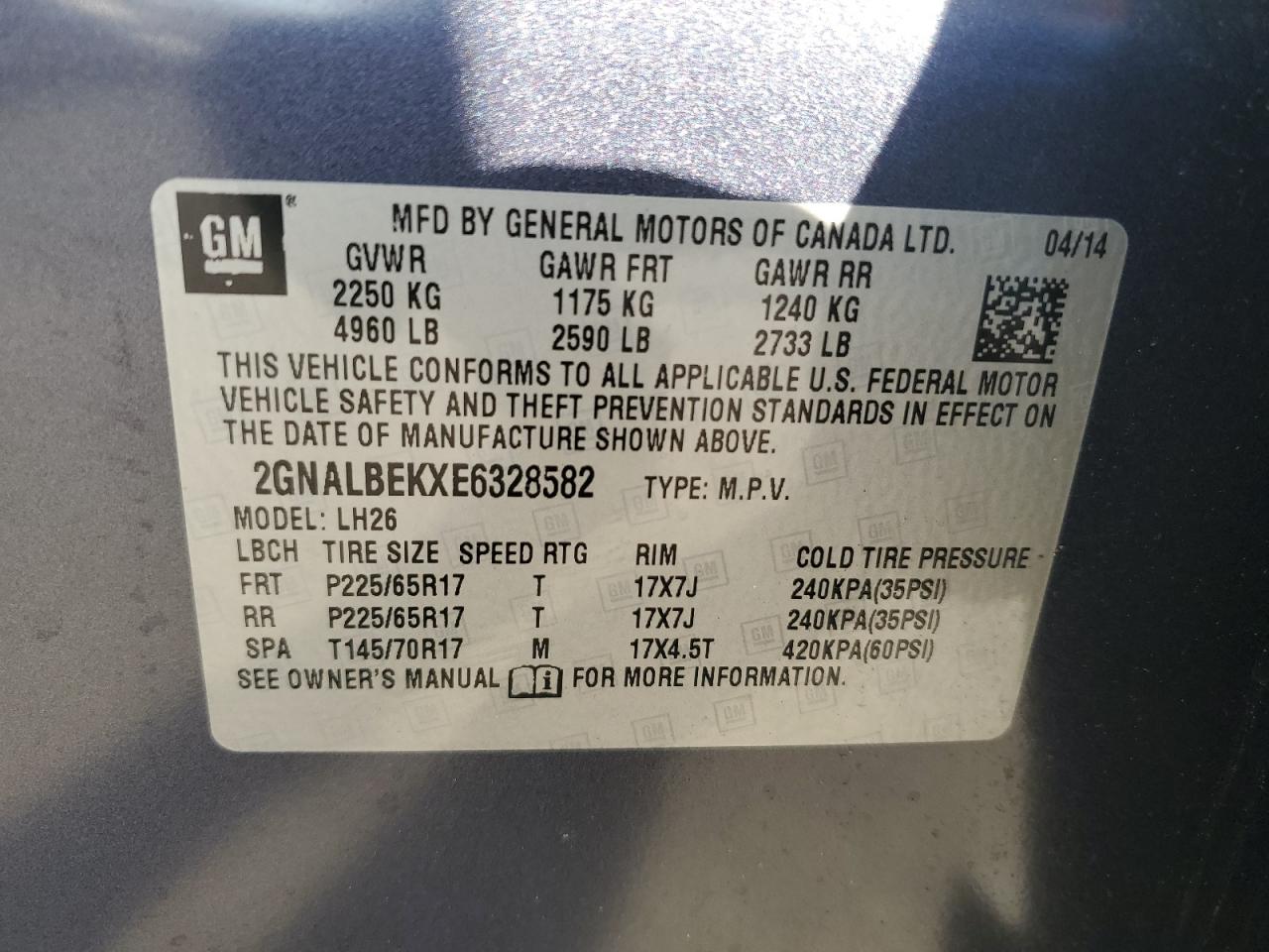 Lot #2955031874 2014 CHEVROLET EQUINOX LT