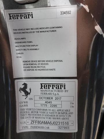 2018 FERRARI 488 SPIDER ZFF80AMA6J0231516
