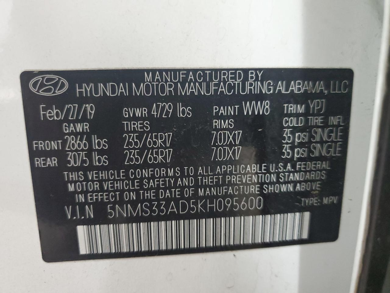 Lot #3025815313 2019 HYUNDAI SANTA FE S