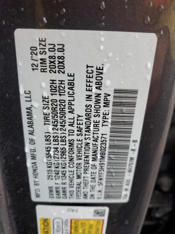 2021 HONDA PILOT TOUR - 5FNYF5H91MB023571