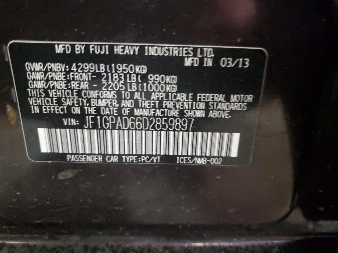 Lot #3034366090 2013 SUBARU IMPREZA PR