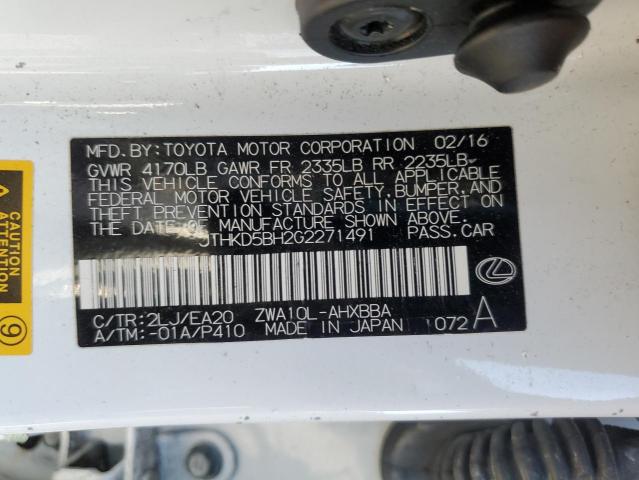 2016 LEXUS CT 200 JTHKD5BH2G2271491