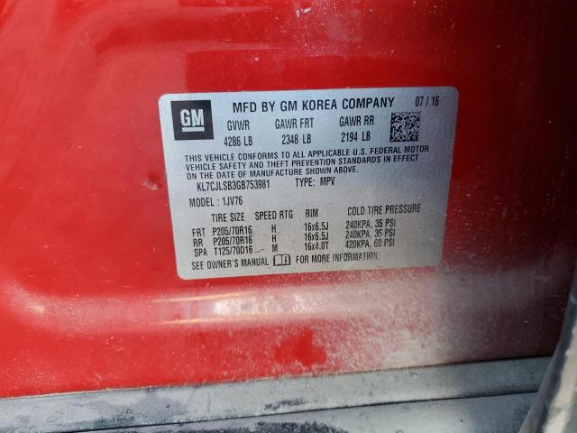 2016 CHEVROLET TRAX 1LT - KL7CJLSB3GB753981