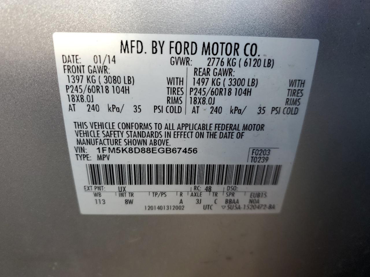 Lot #3033127018 2014 FORD EXPLORER X