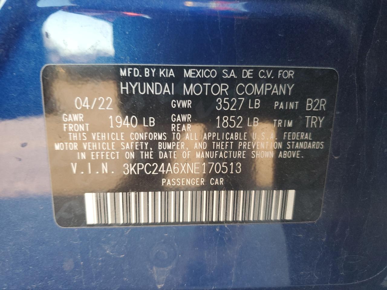 Lot #3016605741 2022 HYUNDAI ACCENT SE