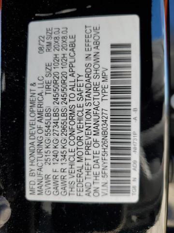 2022 HONDA PILOT SE 5FNYF5H26NB034277