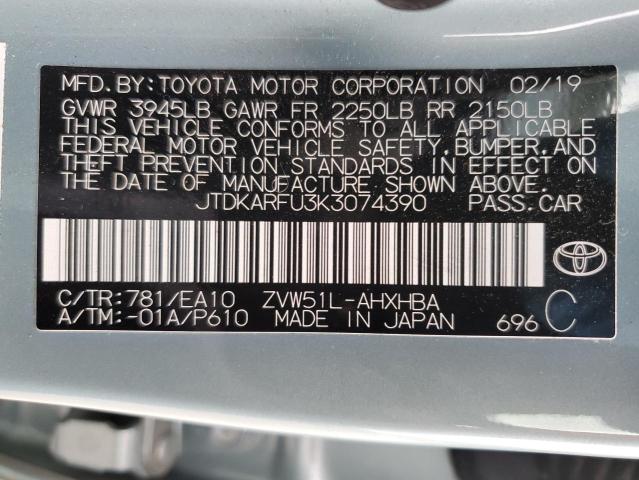 2019 TOYOTA PRIUS - JTDKARFU3K3074390