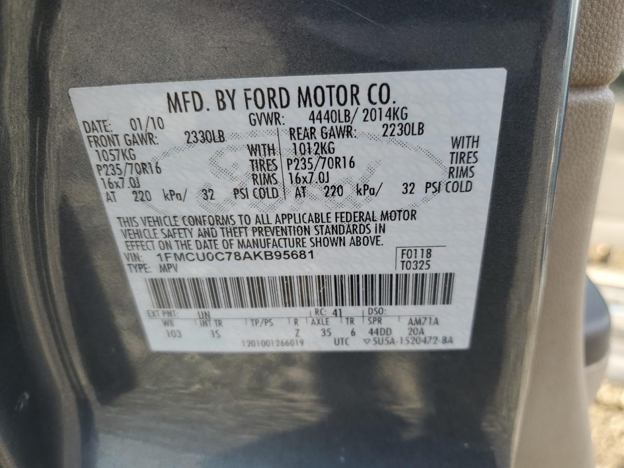 Lot #2986837225 2010 FORD ESCAPE XLS