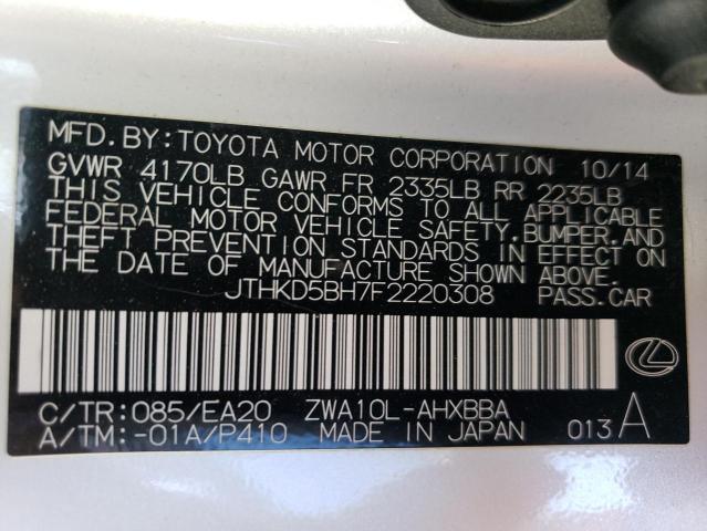 2015 LEXUS CT JTHKD5BH7F2220308