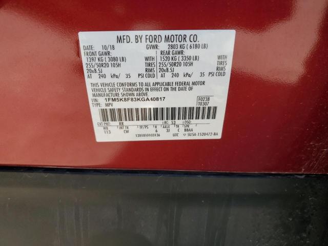 2019 FORD EXPLORER L - 1FM5K8F83KGA40817