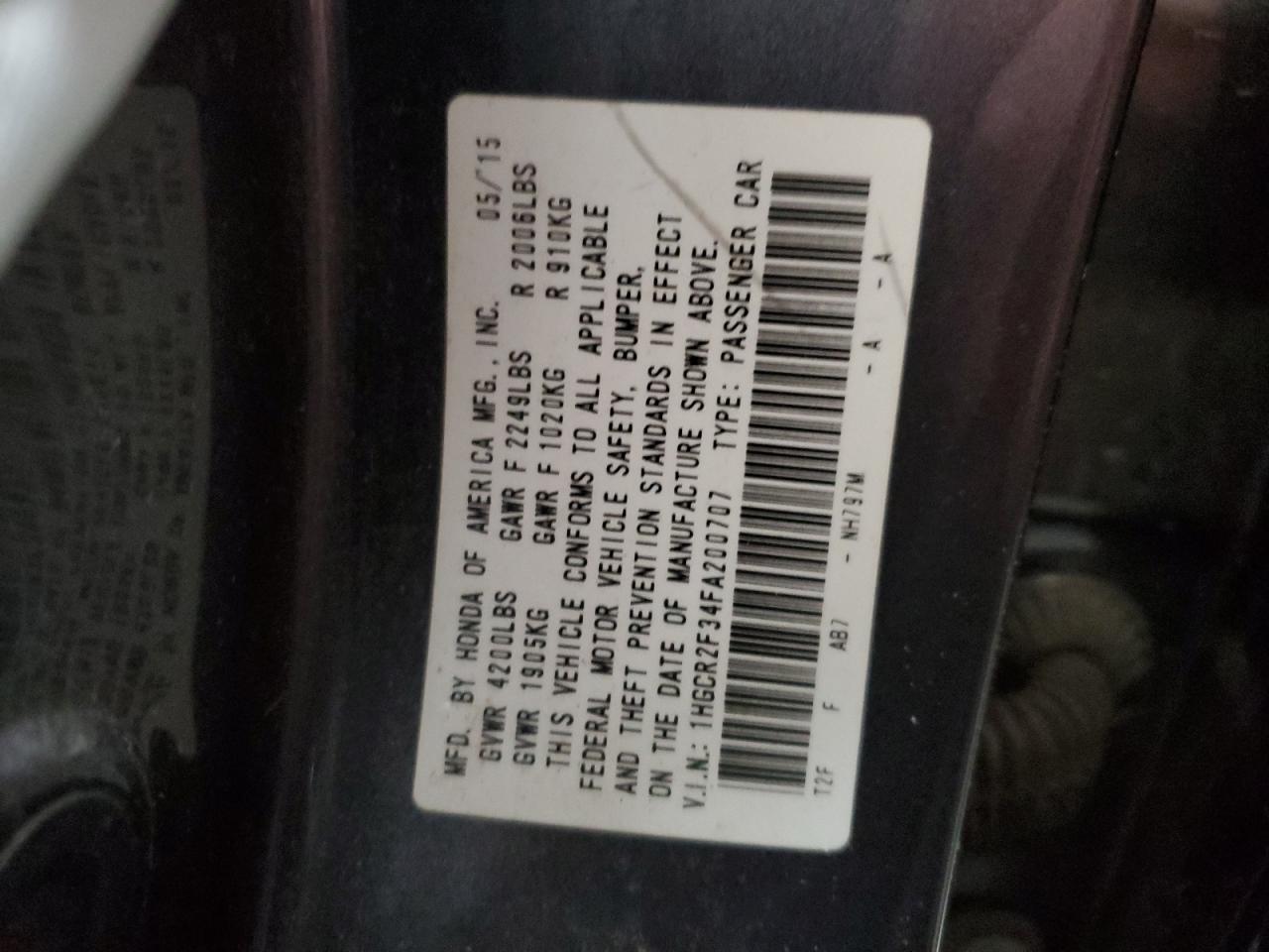 Lot #3028580928 2015 HONDA ACCORD LX