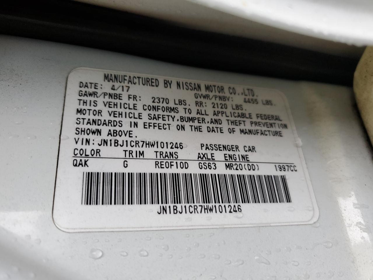 Lot #3033010020 2017 NISSAN ROGUE SPOR