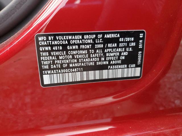 2016 VOLKSWAGEN PASSAT S - 1VWAS7A30GC046711