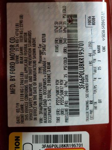 2019 FORD FUSION SE - 3FA6P0LU8KR195701