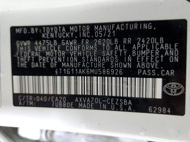 VIN 4T1G11AK6MU586926 2021 Toyota Camry, SE no.12