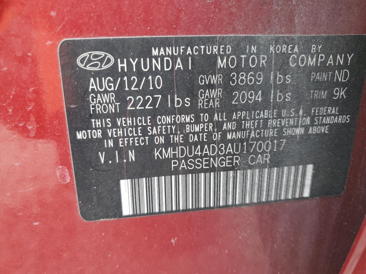 Lot #2993067473 2010 HYUNDAI ELANTRA BL