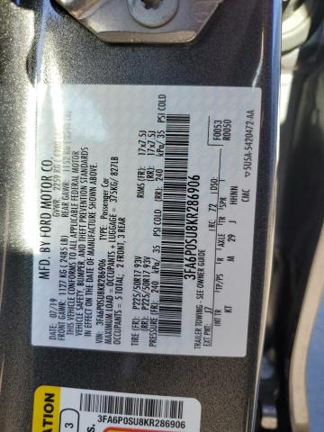 VIN 3FA6P0SU8KR286906 2019 Ford Fusion, Titanium no.12