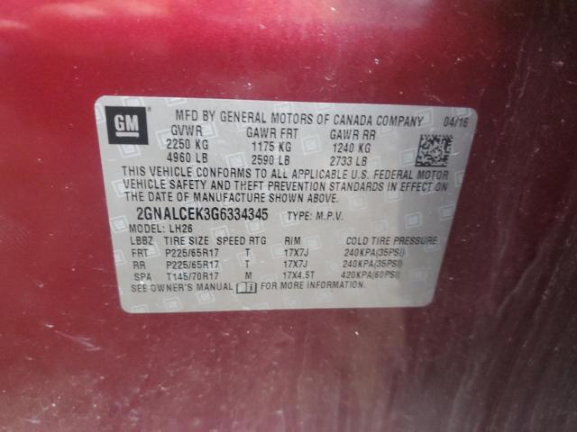2016 CHEVROLET EQUINOX LT - 2GNALCEK3G6334345