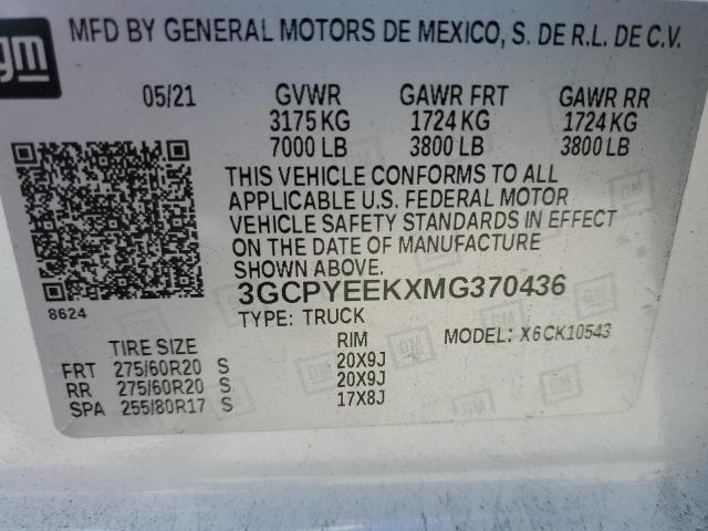 2021 CHEVROLET SILVERADO - 3GCPYEEKXMG370436