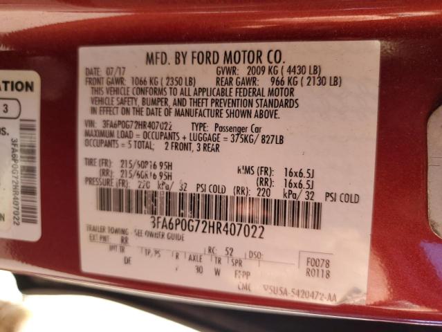 2017 FORD FUSION S - 3FA6P0G72HR407022