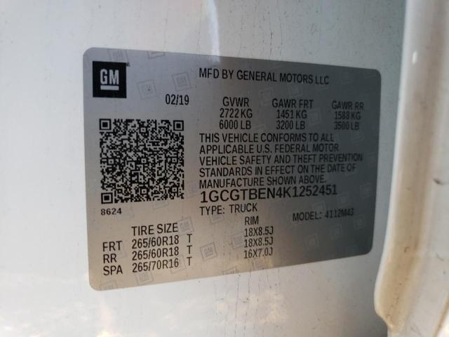 VIN 1GCGTBEN4K1252451 2019 CHEVROLET COLORADO no.12