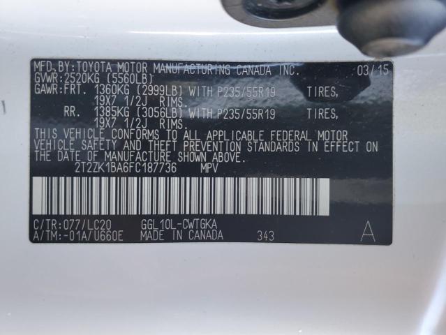 VIN 2T2ZK1BA6FC187736 2015 LEXUS RX350 no.13