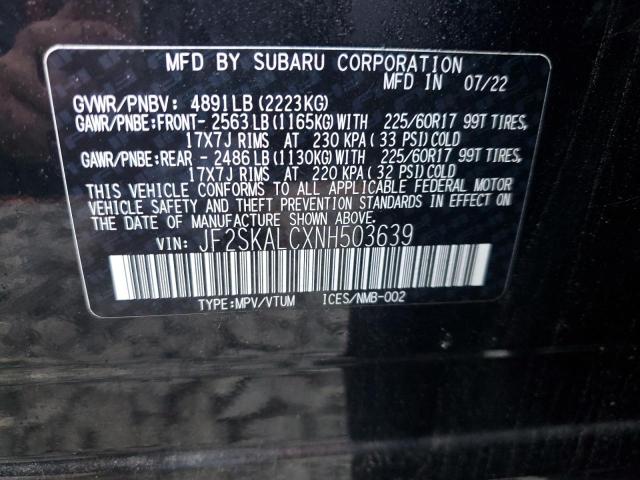 2022 SUBARU FORESTER W JF2SKALCXNH503639