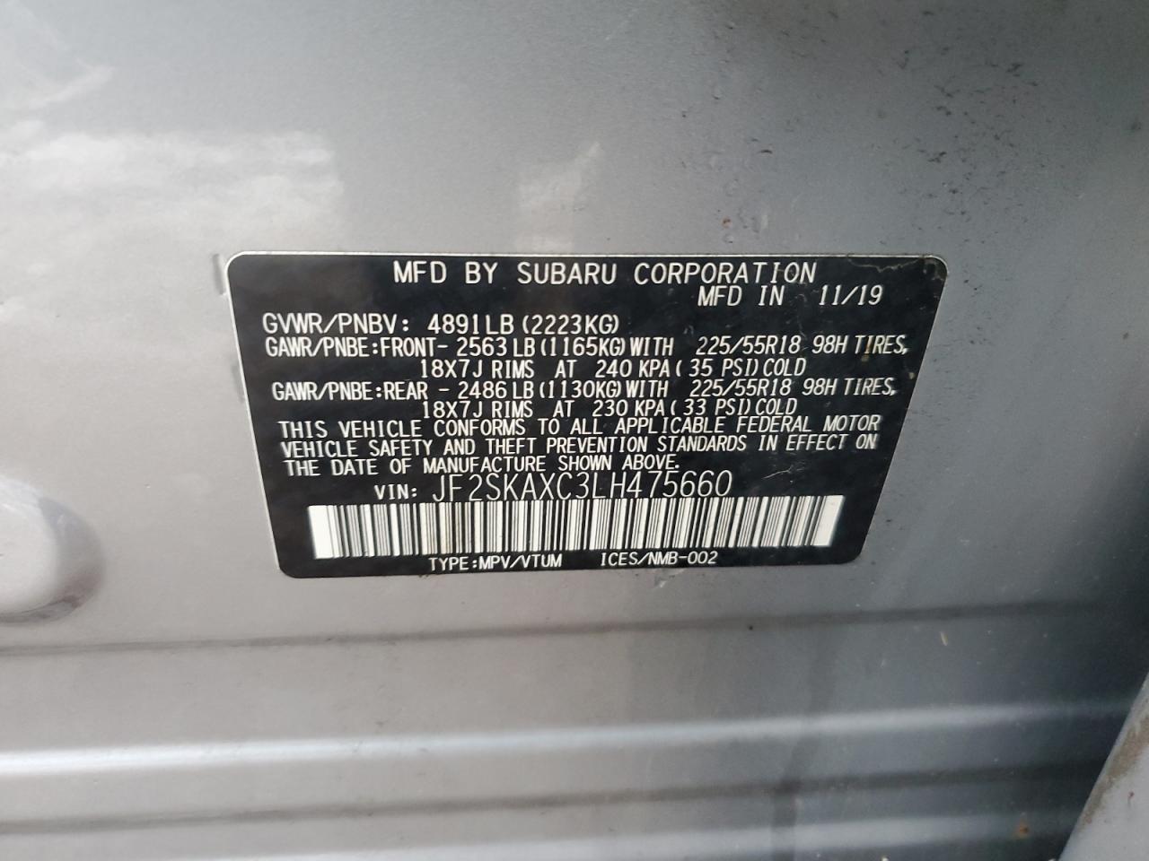 Lot #3029586084 2020 SUBARU FORESTER T