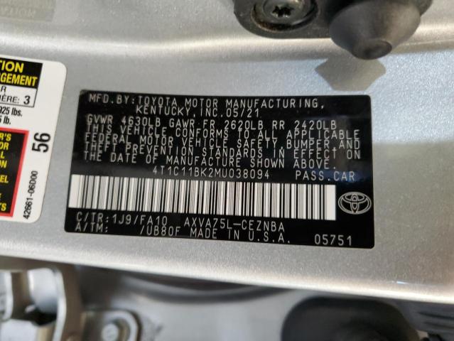 VIN 4T1C11BK2MU038094 2021 Toyota Camry, LE no.12