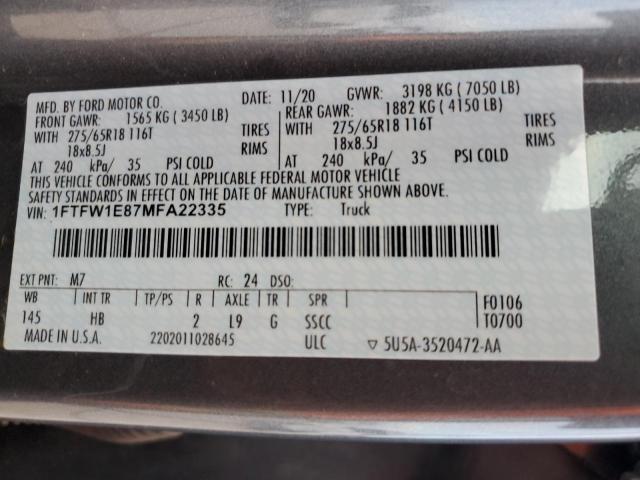 2021 FORD F150 SUPER - 1FTFW1E87MFA22335