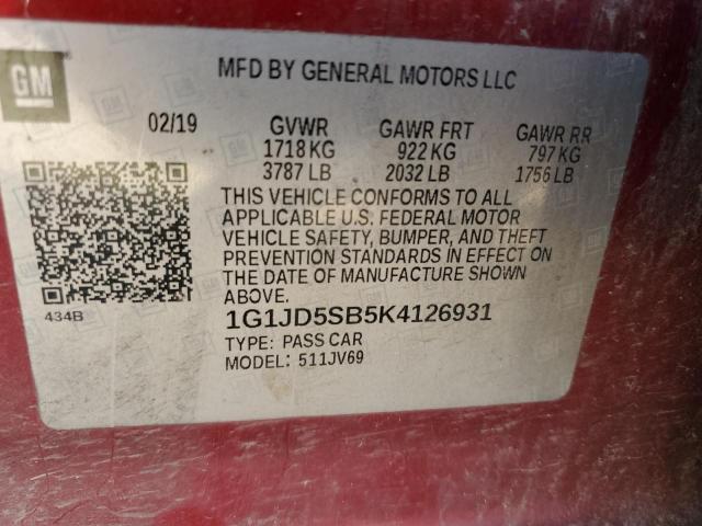 VIN 1G1JD5SB5K4126931 2019 CHEVROLET SONIC no.12